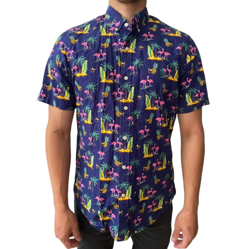Ralph Lauren Cotton Casual Flamingo Beach Print Button Down Shirt - Picture 1 of 4